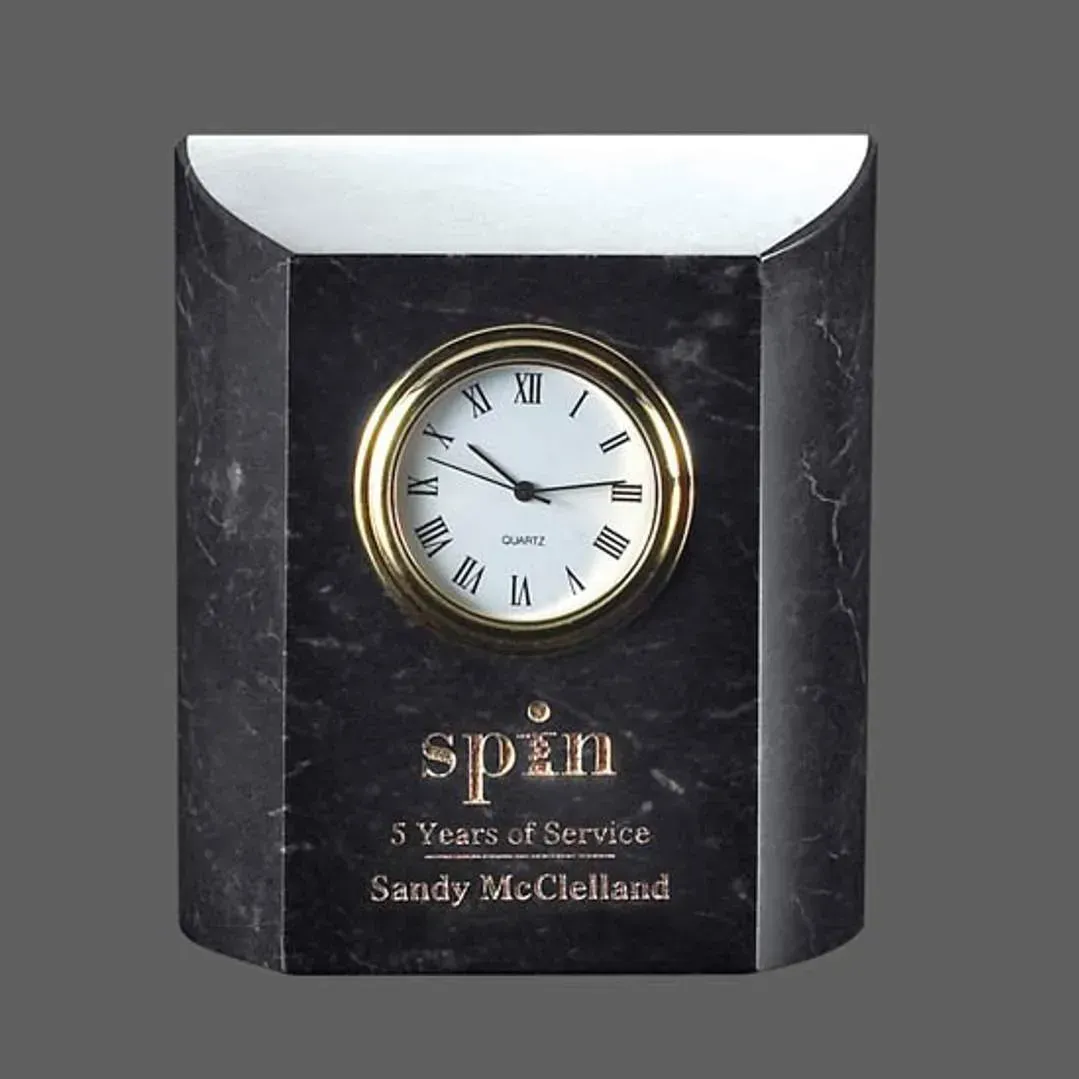 Black Marble Custom Logo Desk Clock