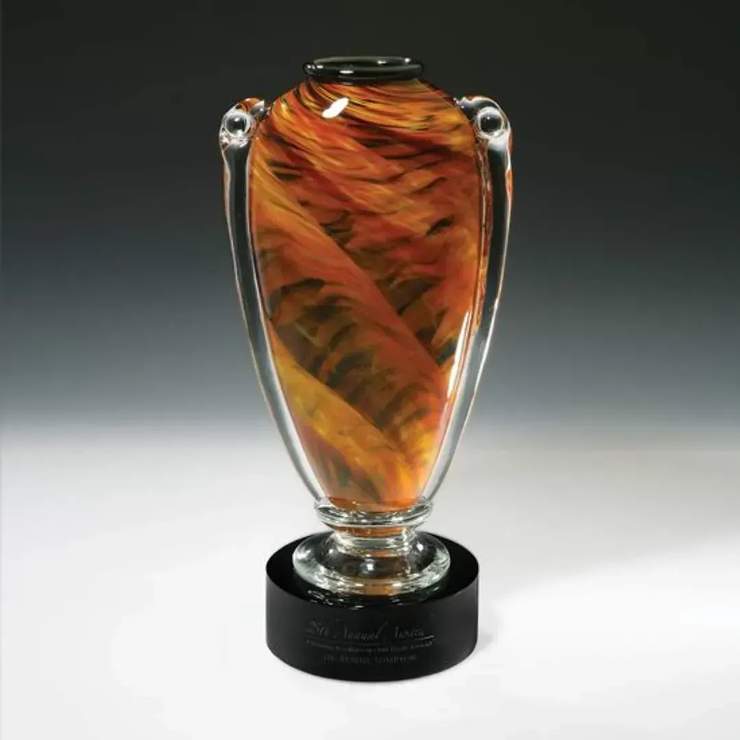 Custom Amber Amphora Art Glass Award – Unique Handcrafted Business Recognition Trophies