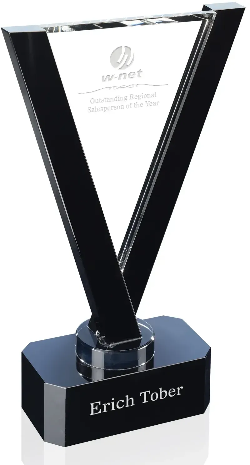 Custom Optic Crystal Black V Amity Award - 13" High