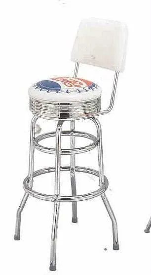 Back Double Chrome Ring Bar Stool with Seat & 1 Side Back Logo