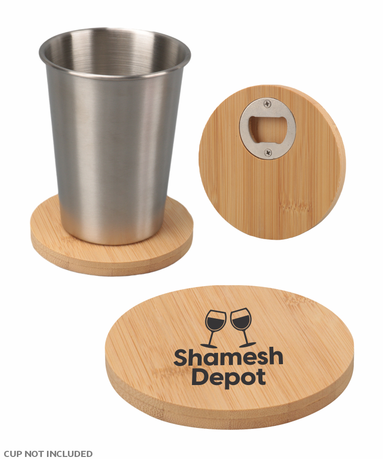 Bamboo Coaster Set with Built-in Beer Opener (4-inch Round)