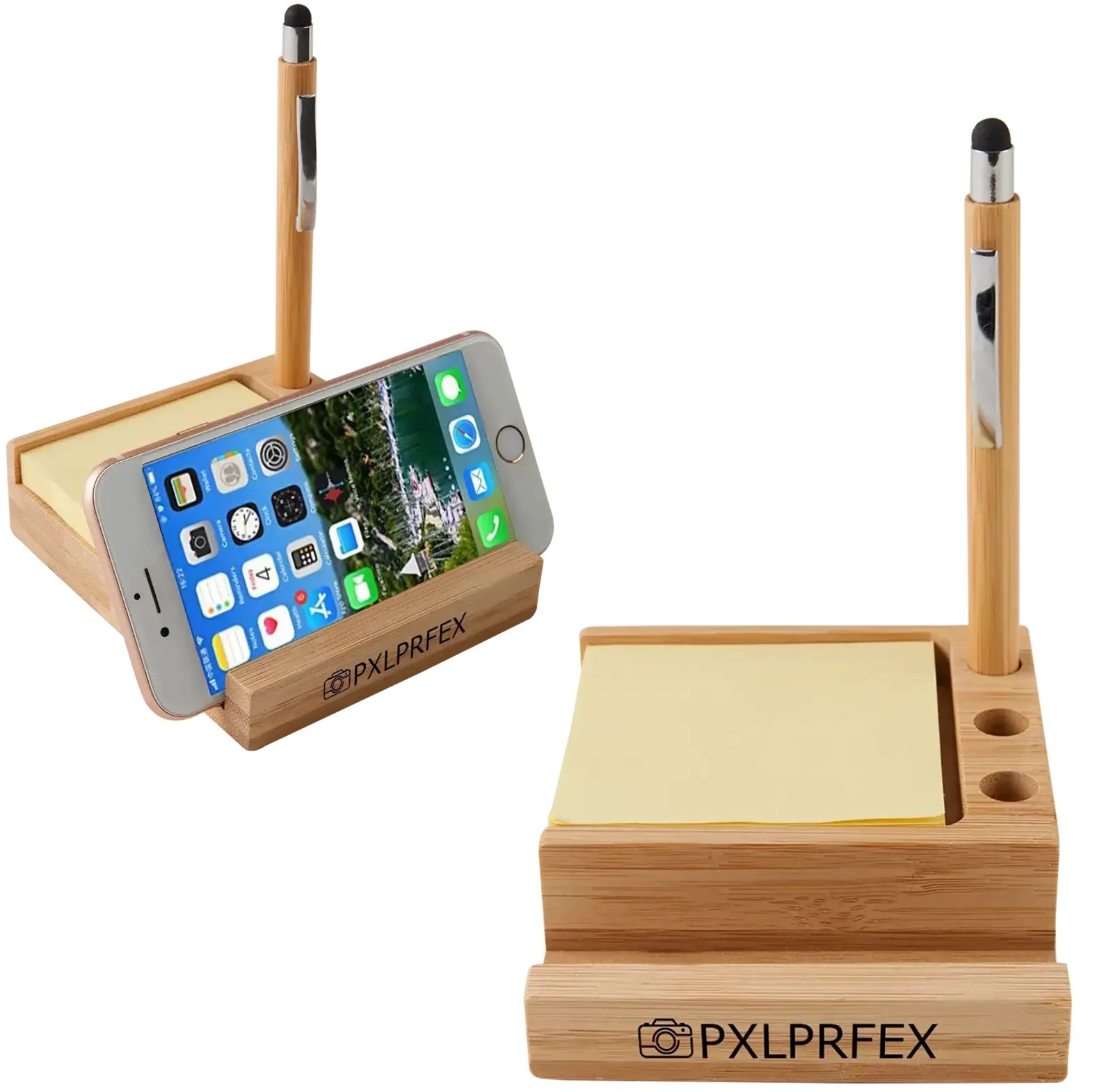 Personalized Bamboo Desk Organizer with Phone Holder.