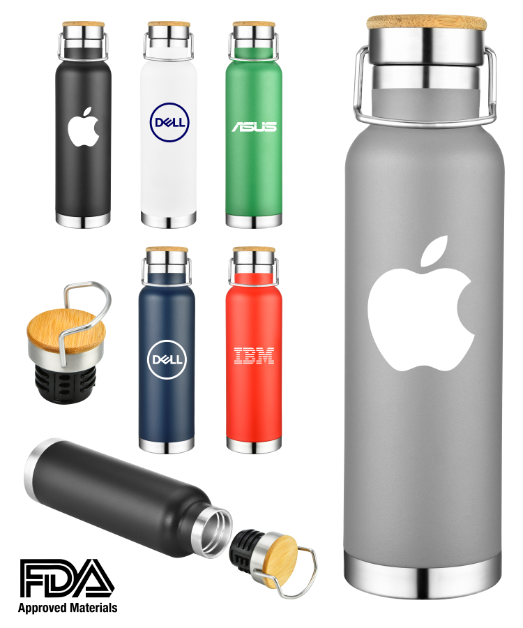 Bamboo Lid Stainless Steel Travel Bottle (22oz)