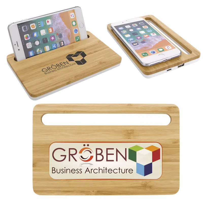 Custom Bamboo Wireless Charging Pad with Phone Stand