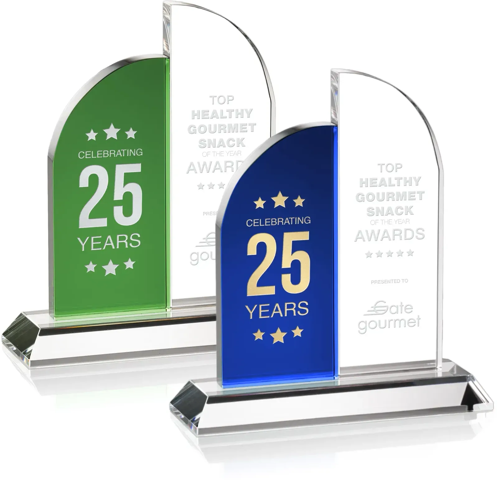 Custom Crystal Double Tablet Award with Logo Display