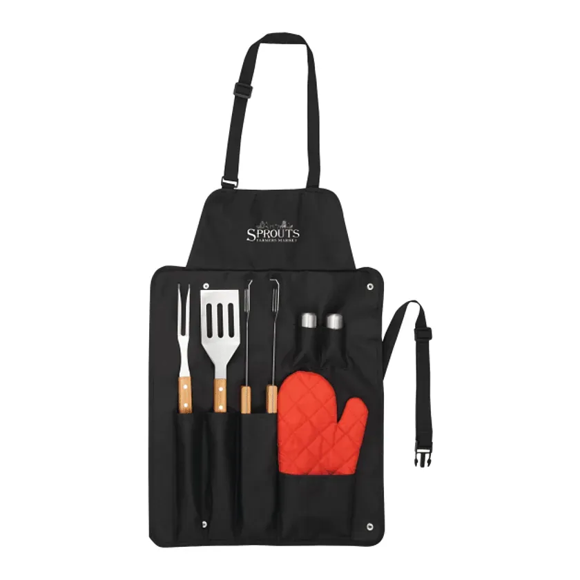 Custom BBQ Apron with Grill Tools Set (7 Piece)