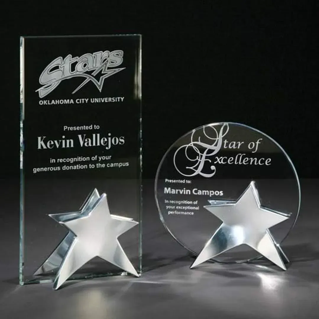 Bright Nickel Plated Crystal Double Star Custom Award