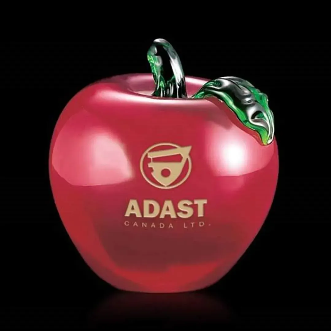 Custom Red/Green Crystal Apple Award with Colorfill - PPI Promotional Products