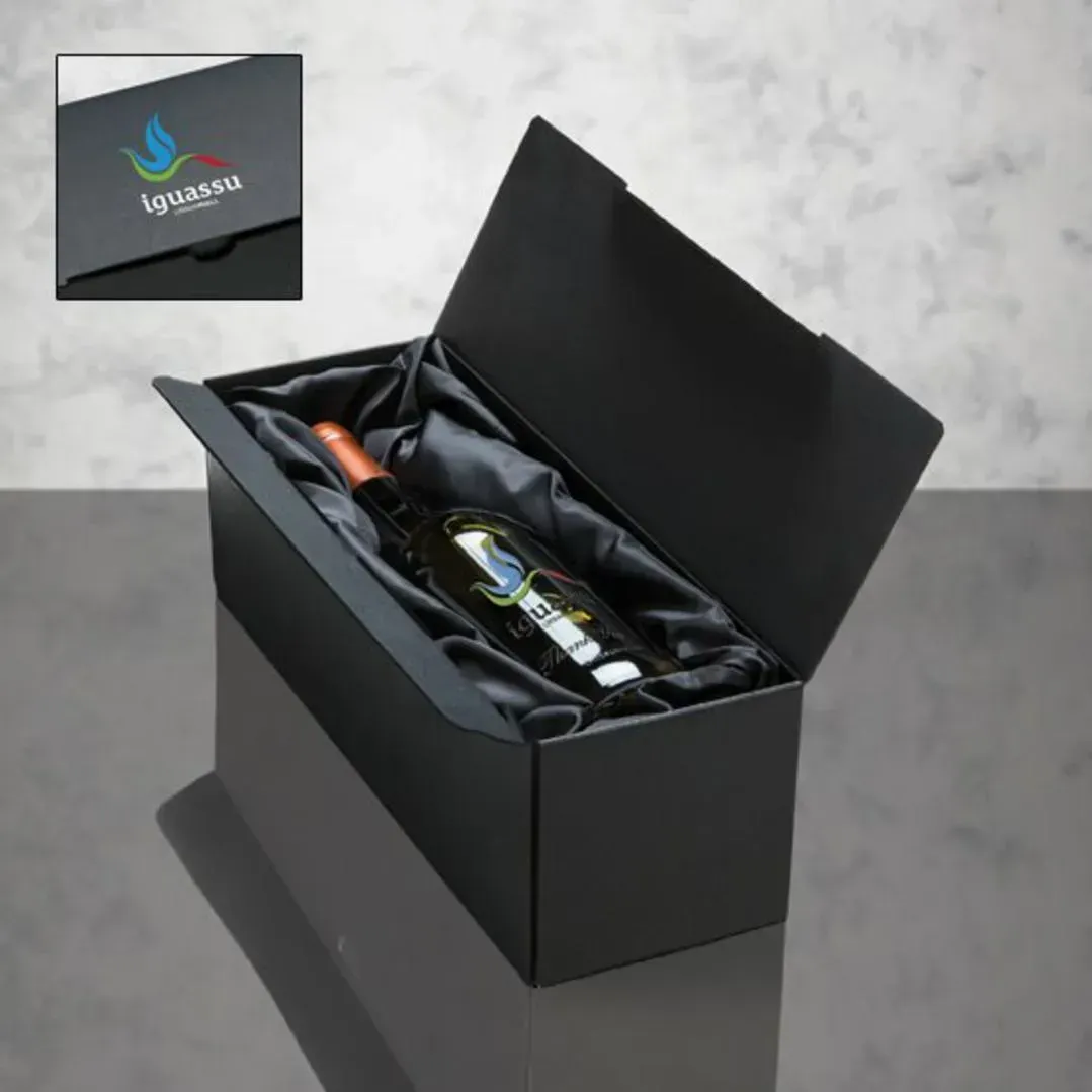 Custom Black Corrugated Bergamo Wine Gift Box with Personalized Full-Color Logo