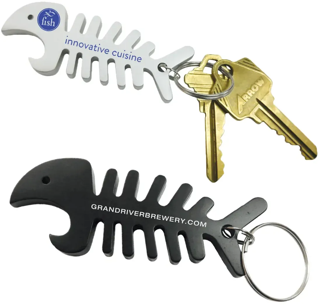 Big Fish Bone Bottle Opener & Cord Winder Keychain