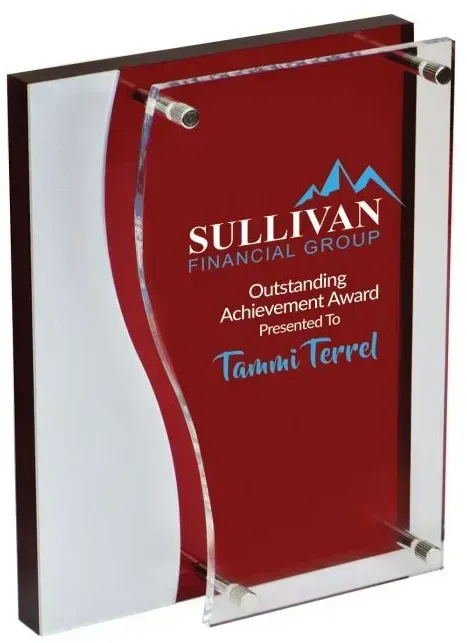 Custom Printed Bilevel Red Acrylic Award