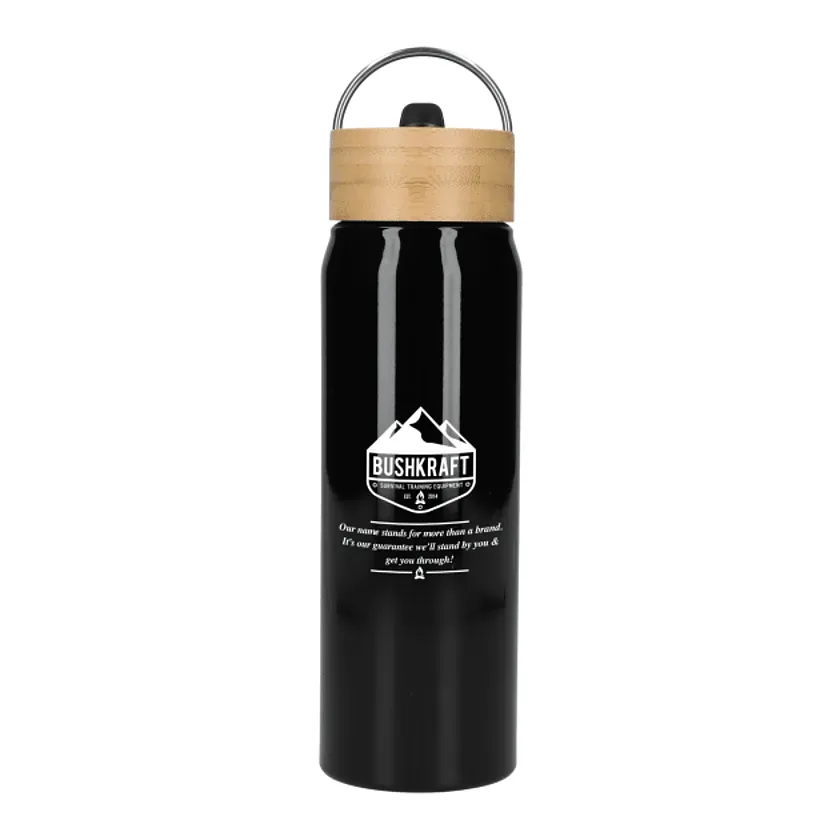 Custom Eco-friendly Aluminum Bottle with Bamboo Lid - 26oz