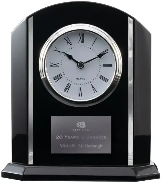 Black and Silver Piano Finish Desk Clock