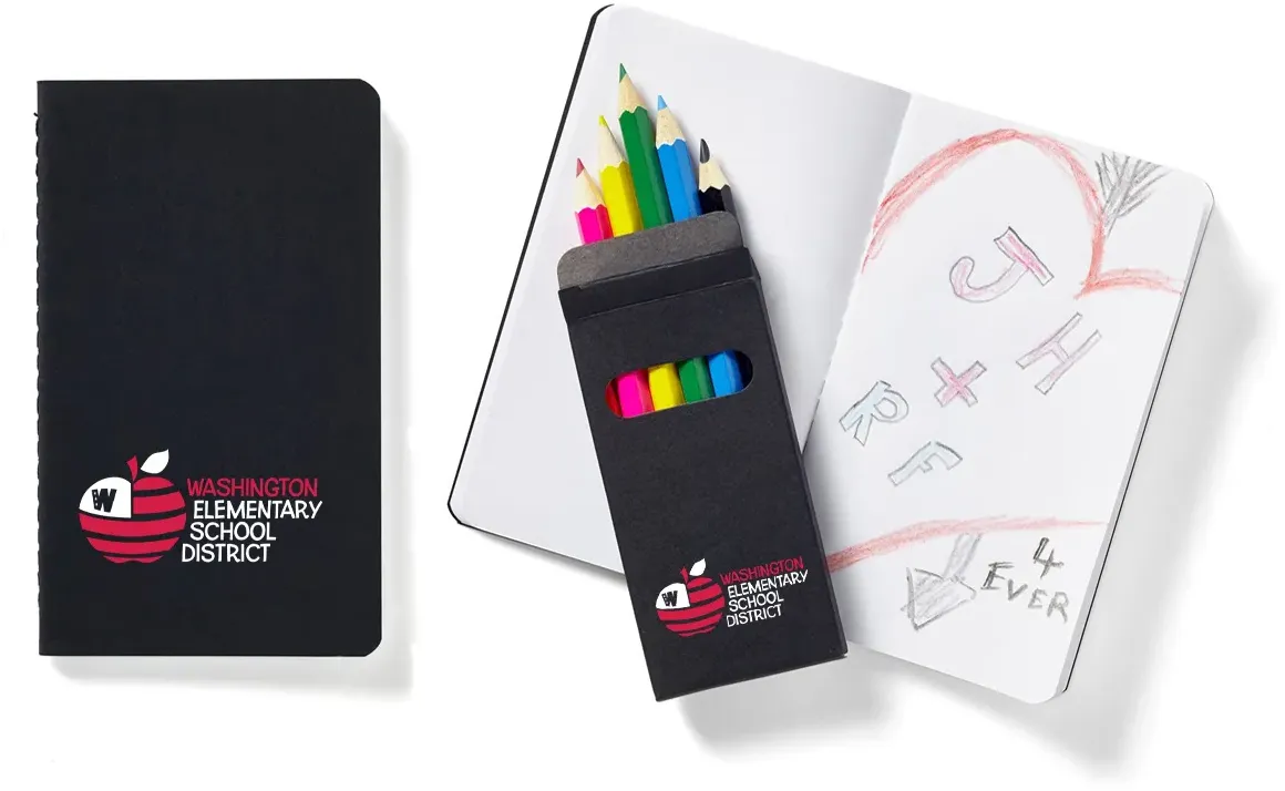 Black Mini Notebook & 6-Color Pencil Set