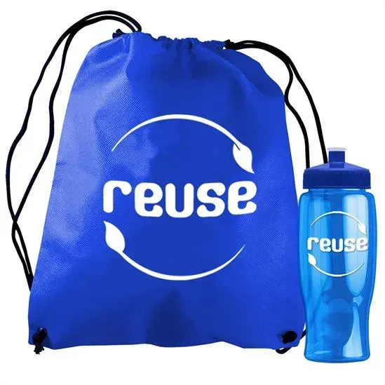 Custom Branded Bottle in Non-woven Drawstring Backpack Kit