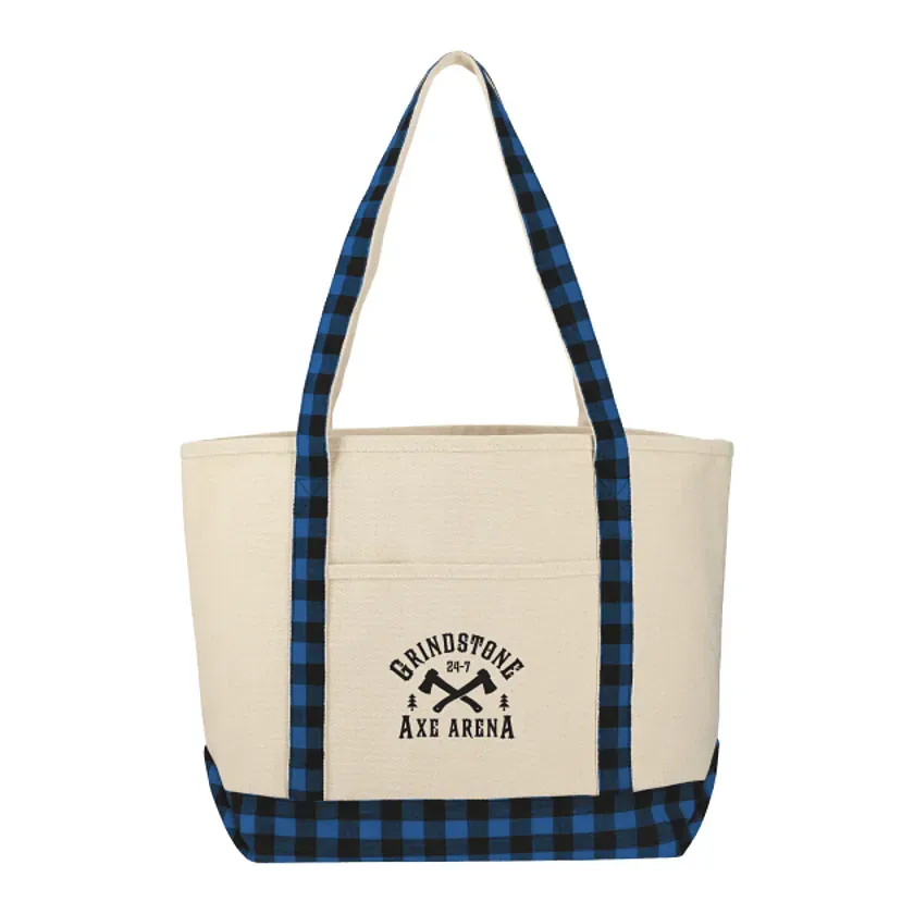 Custom Buffalo Plaid Cotton Boat Tote - 18oz