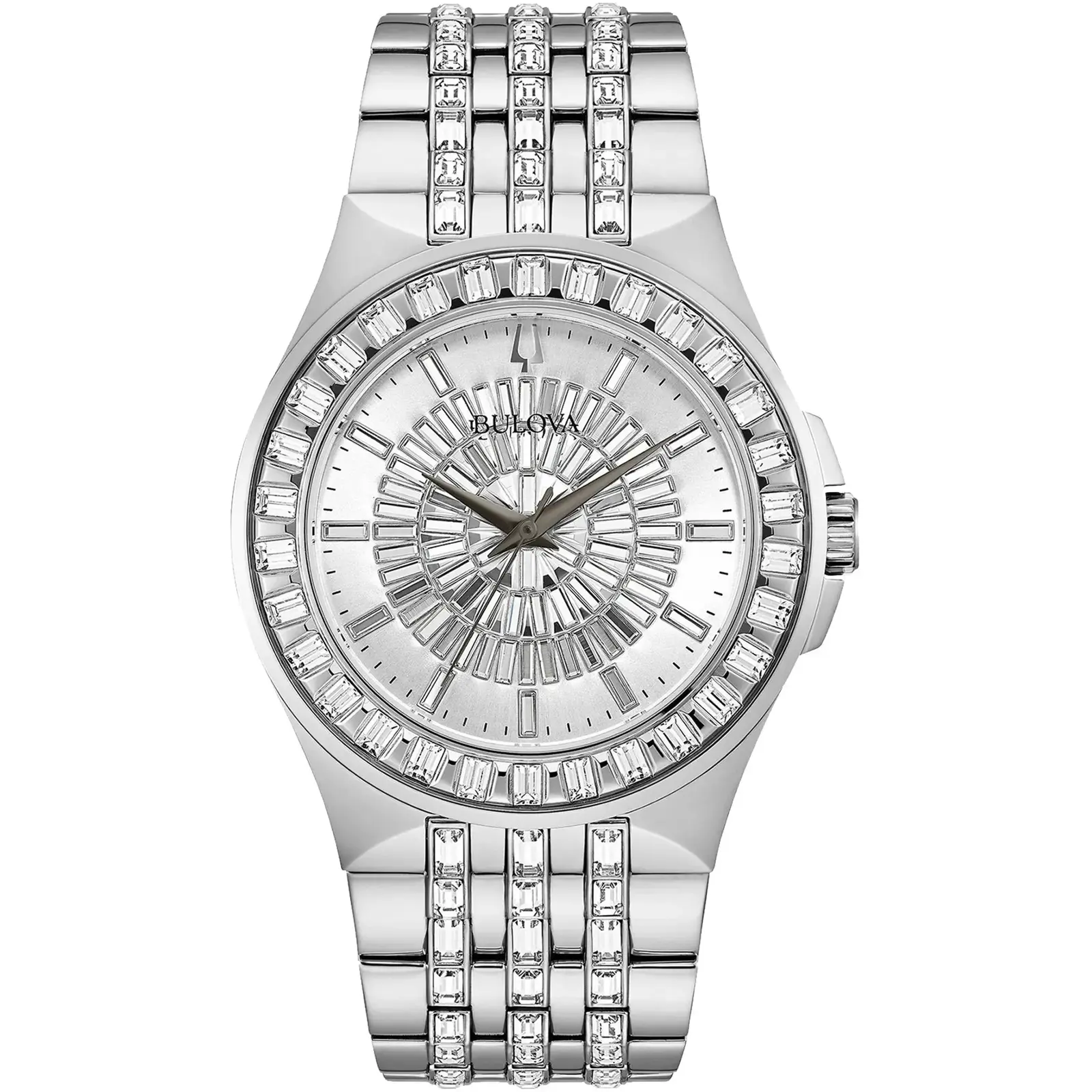 Bulova 96A236 Men's Crystal Phantom Baguette Silver Bracelet