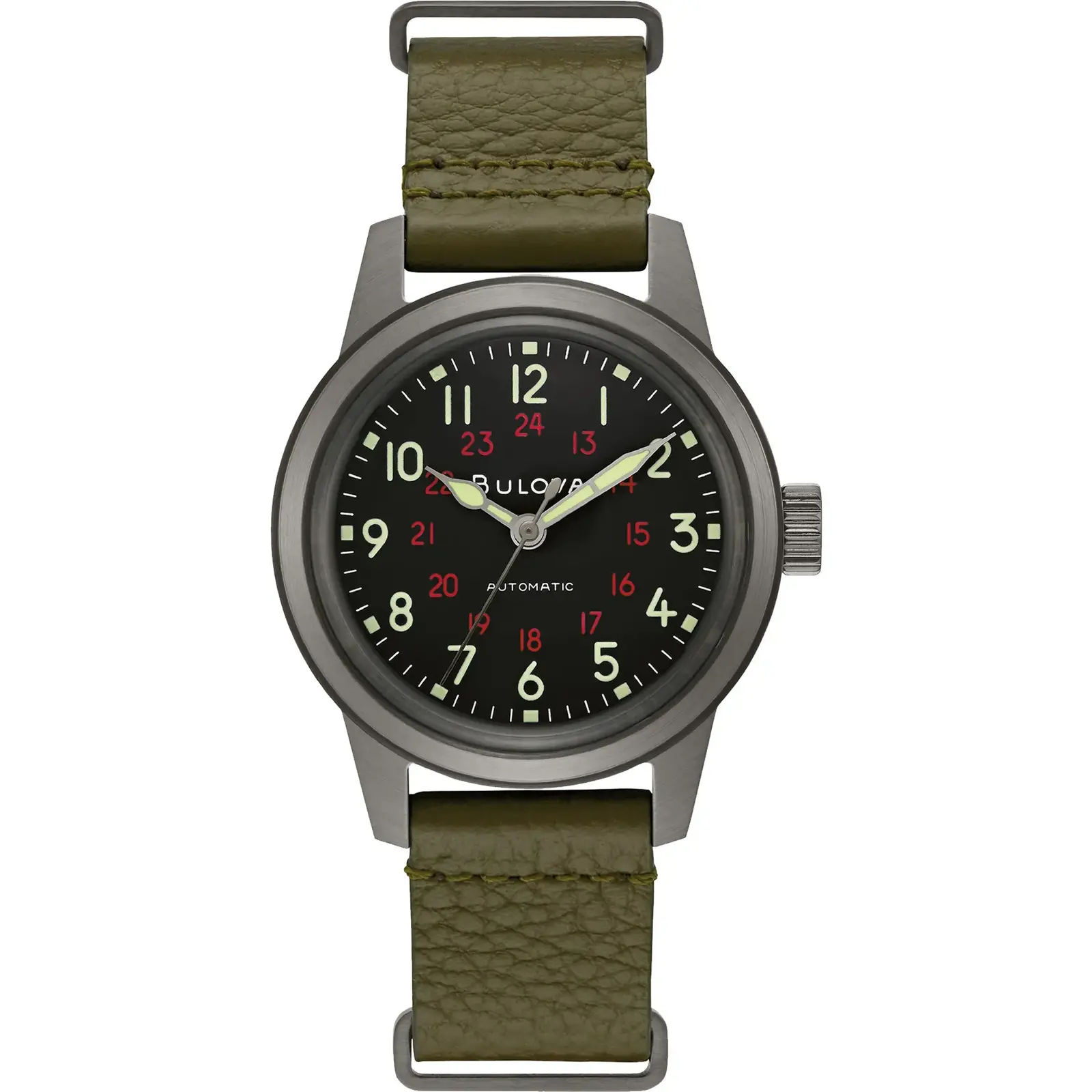 Bulova 98A255 Men's Military Green Leather NATO strapHack Watch