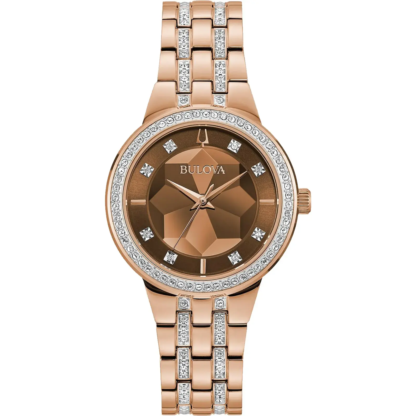 Bulova 98L266 Ladies Crystal Phantom Faceted Crystal Dial Rose Gold Bracelet