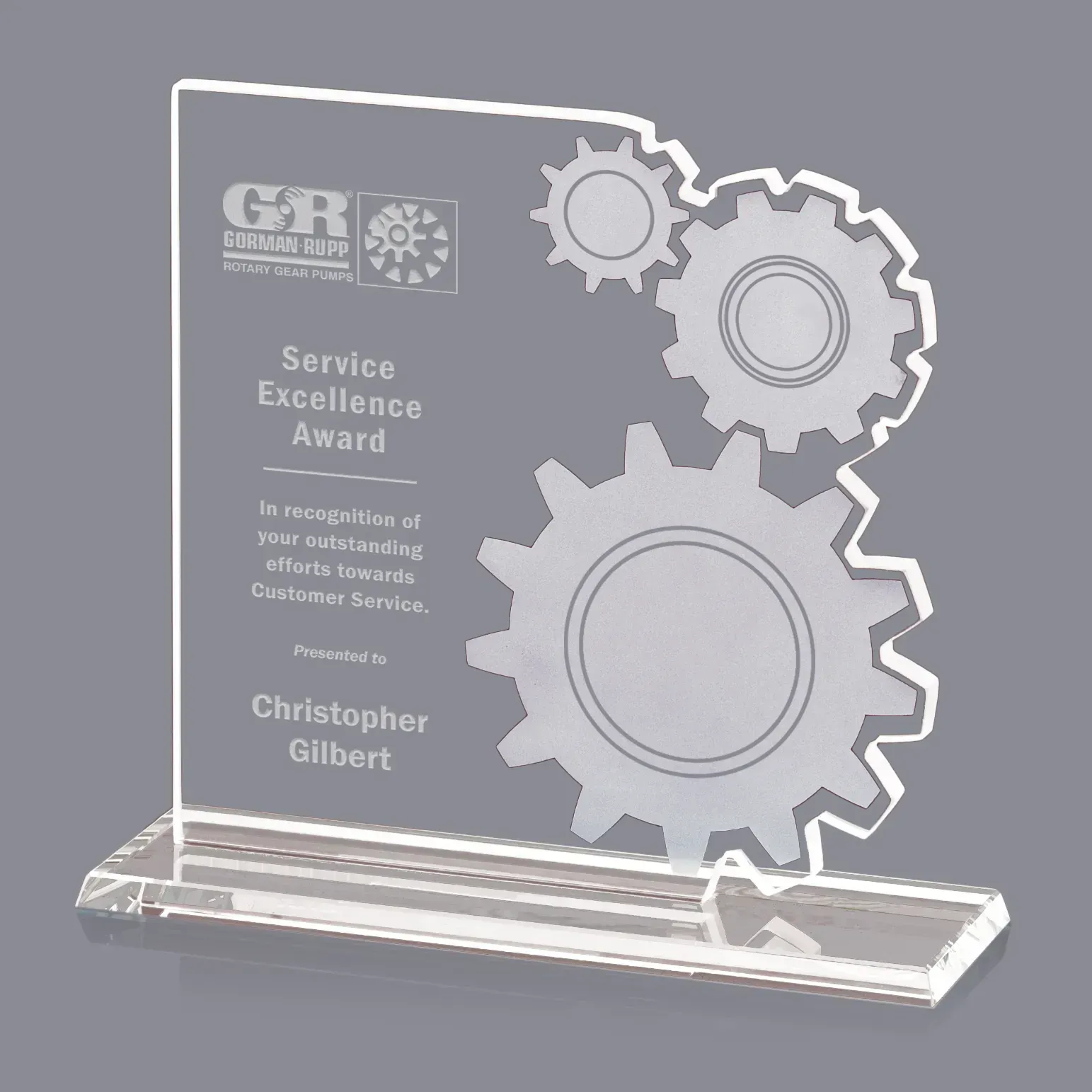 Custom Gear-Themed Glass Award w/Logo Space