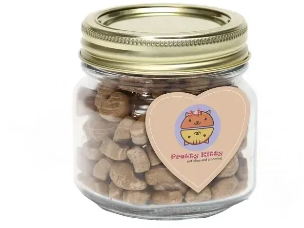 Cat Treats in Half Pint Jar w/ Heart Magnet