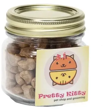 Cat Treats in Half Pint Jar w/ Square Magnet