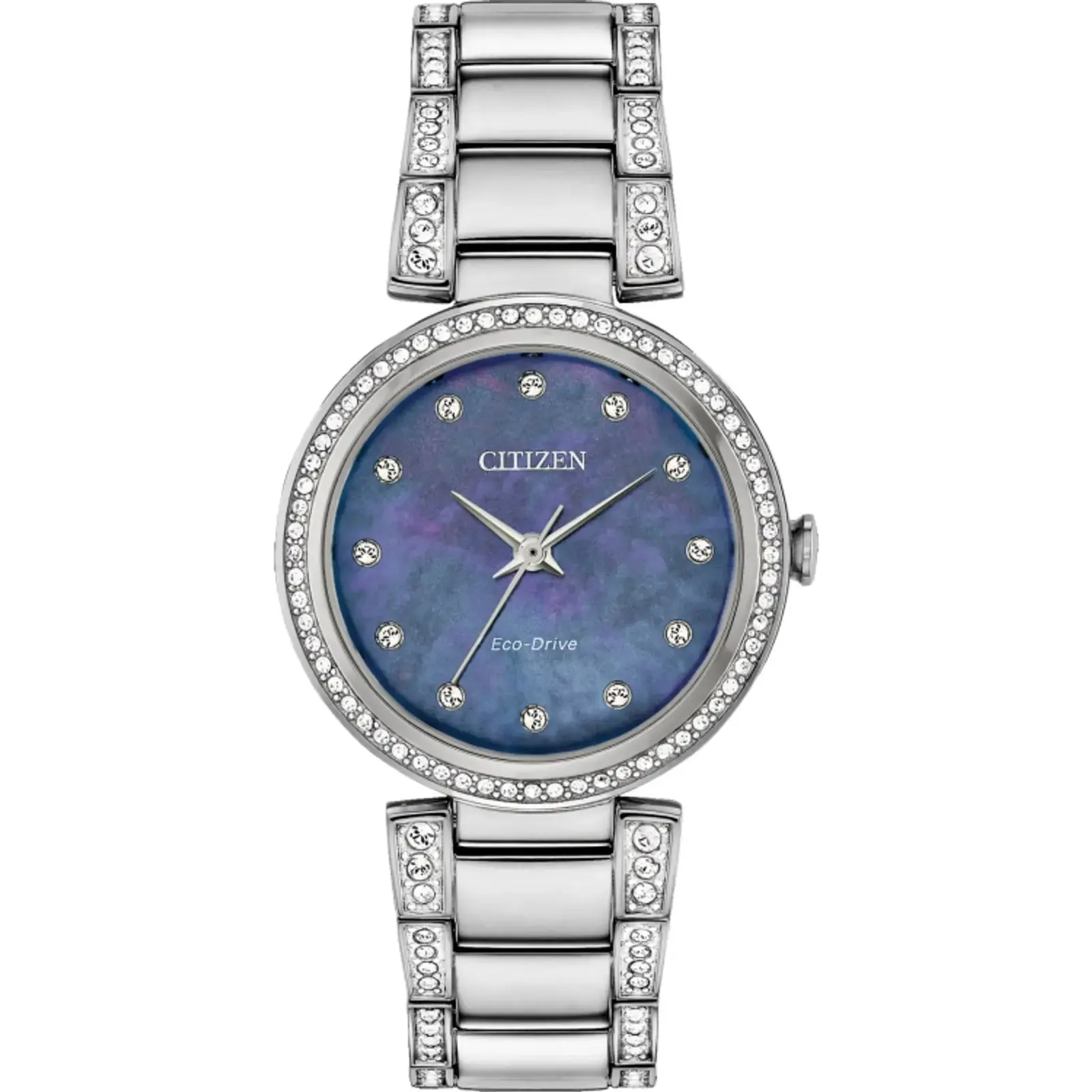 Citizen EM084059N Ladies' Silhouette Crystal Eco-Drive Watch, Silver-tone with Blue MOP Dial