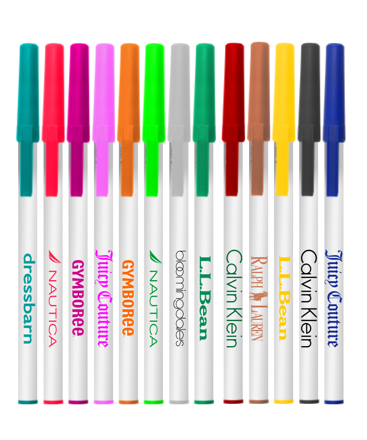 Classic White Stick Pens with Colored Caps