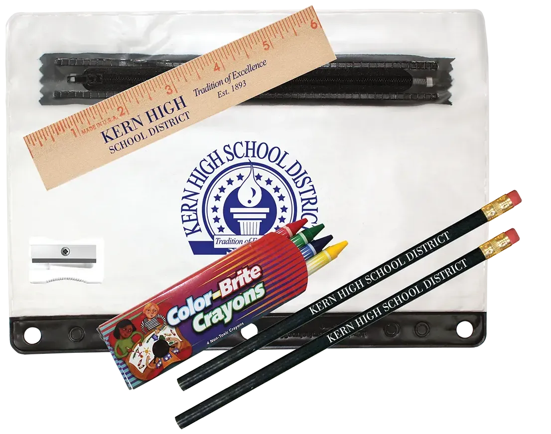 Custom School Kit: Clear Translucent Packet with Logo Branded Stationery