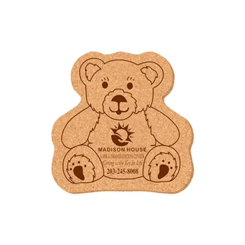 Coaster - 5" x 5" Teddy Bear Shape Cork Coasters