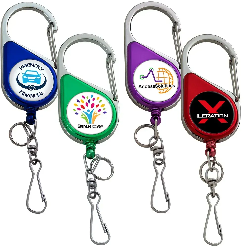 Color Chrome Carabiner ID Badge Reel (“J” Hook & Split Ring)