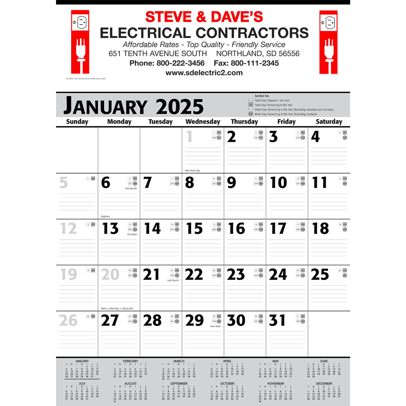 Commercial Planner Wall Calendar: Grey & Black 2025, 2+ Imprint Colors