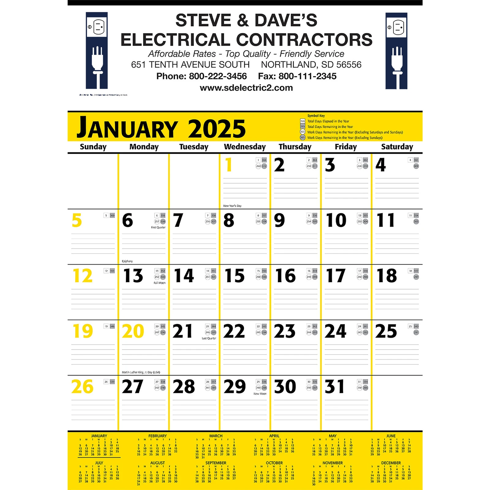 Commercial Planner Wall Calendar: Yellow & Black 2025, 2+ Imprint Colors