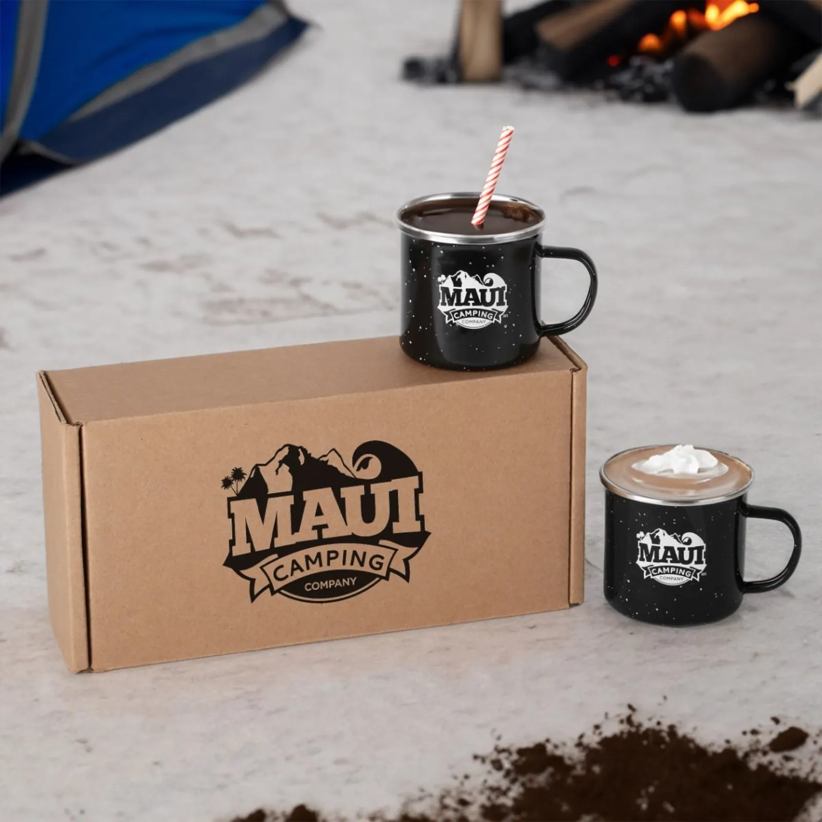 Custom 16 Oz. Enamel Camping Mug Gift Set – Two Speckled Mugs in Eco Box