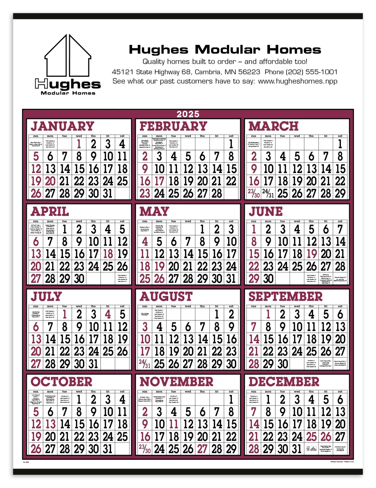 Custom Big Numbers Span-A-Year Calendar