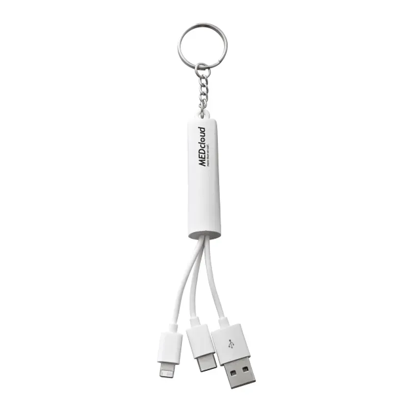 Custom Light Up Logo 3-in-1 Charging Cable with Keychain