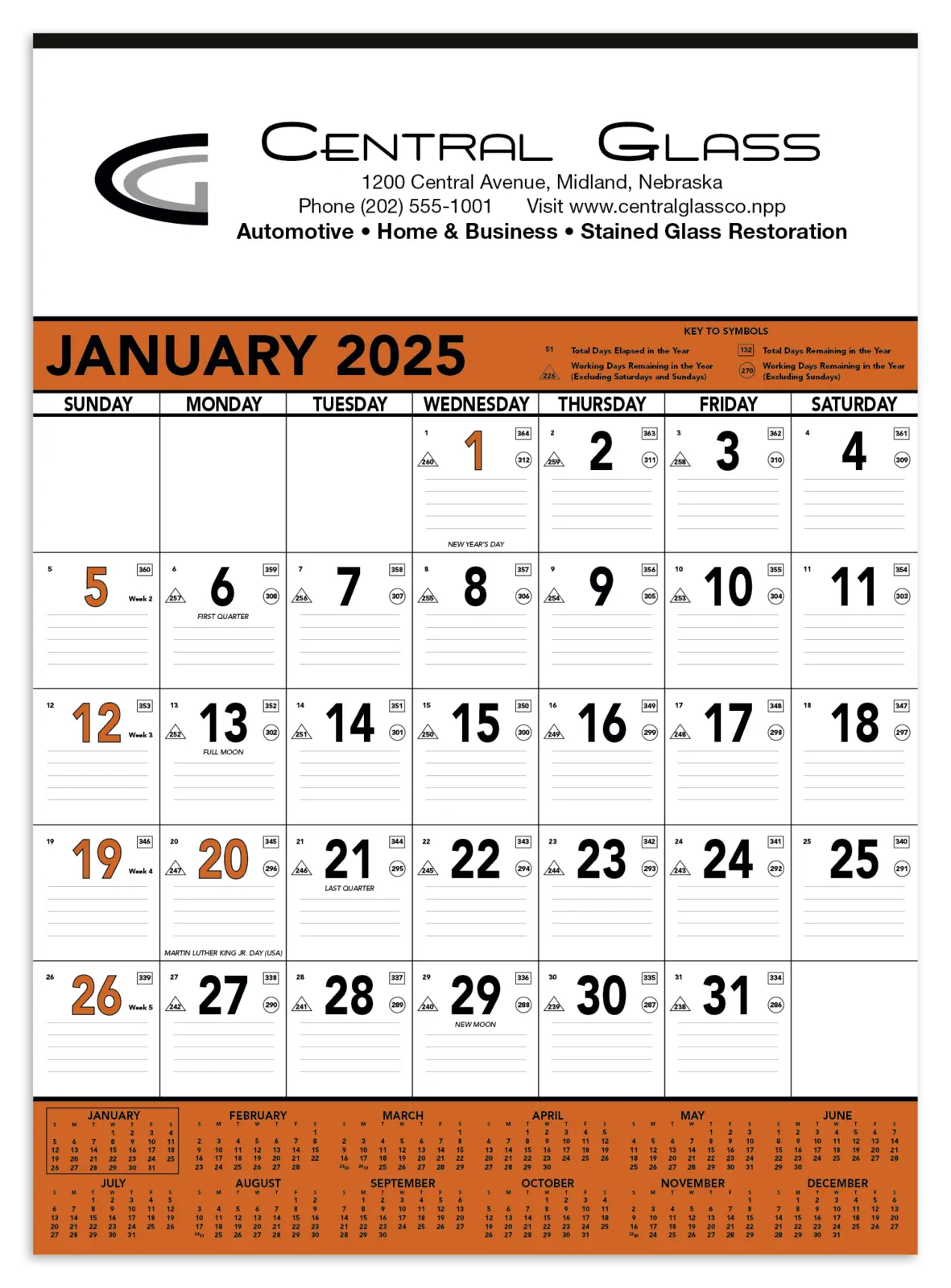 Custom Orange & Black Contractor's Memo Calendar (13-sheet)