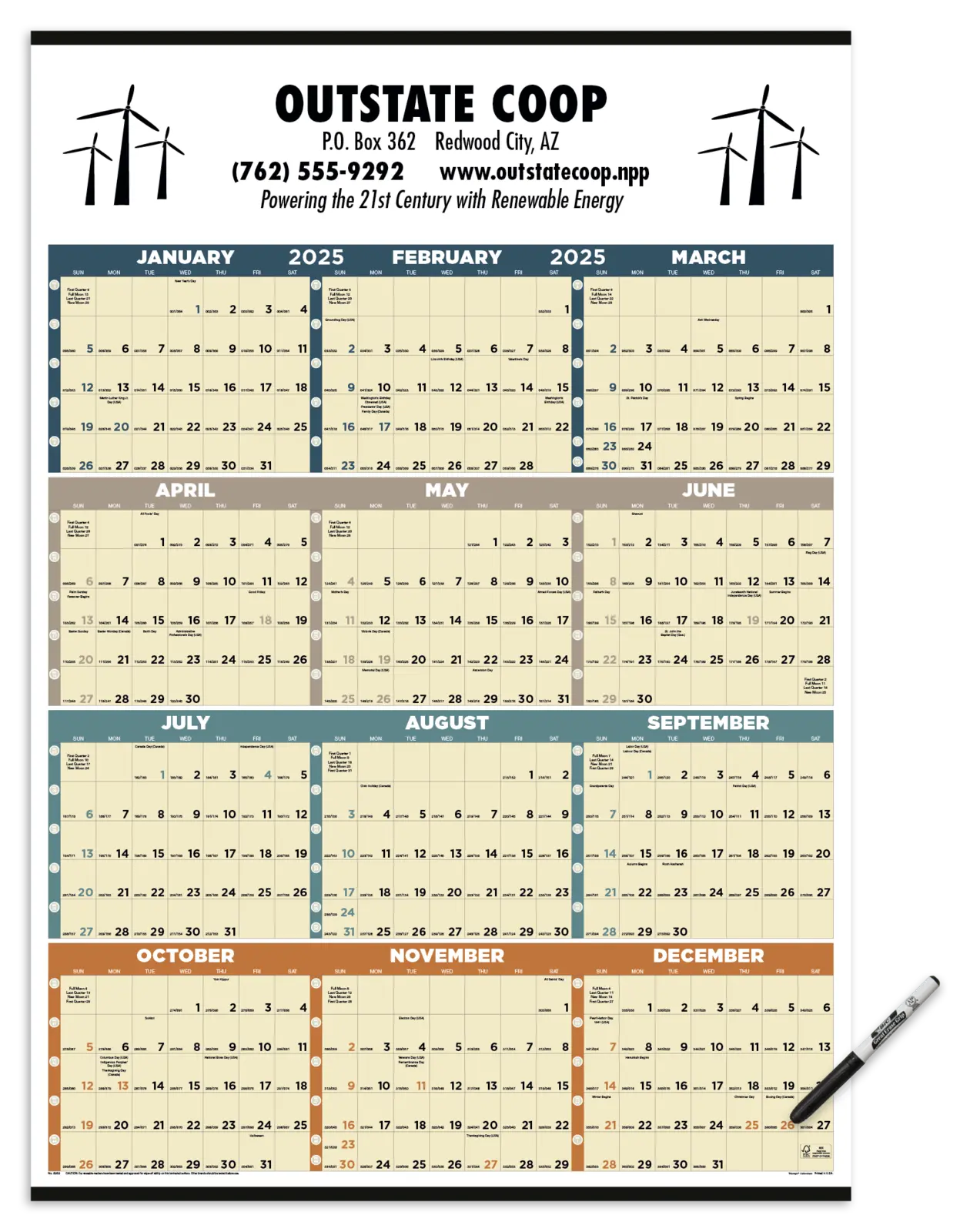 Custom Time Management Span-A-Year (Laminated w/Marker) Calendar