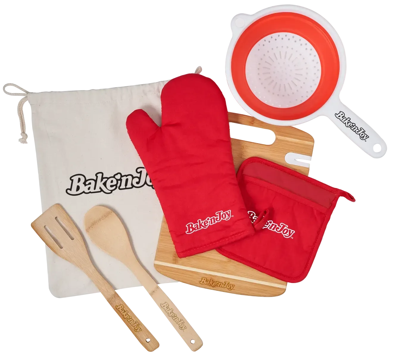 Personalized Kitchen Kit w/ Bamboo Cutting Board, Spoon, Spatula, Mitt, Holder & Strainer