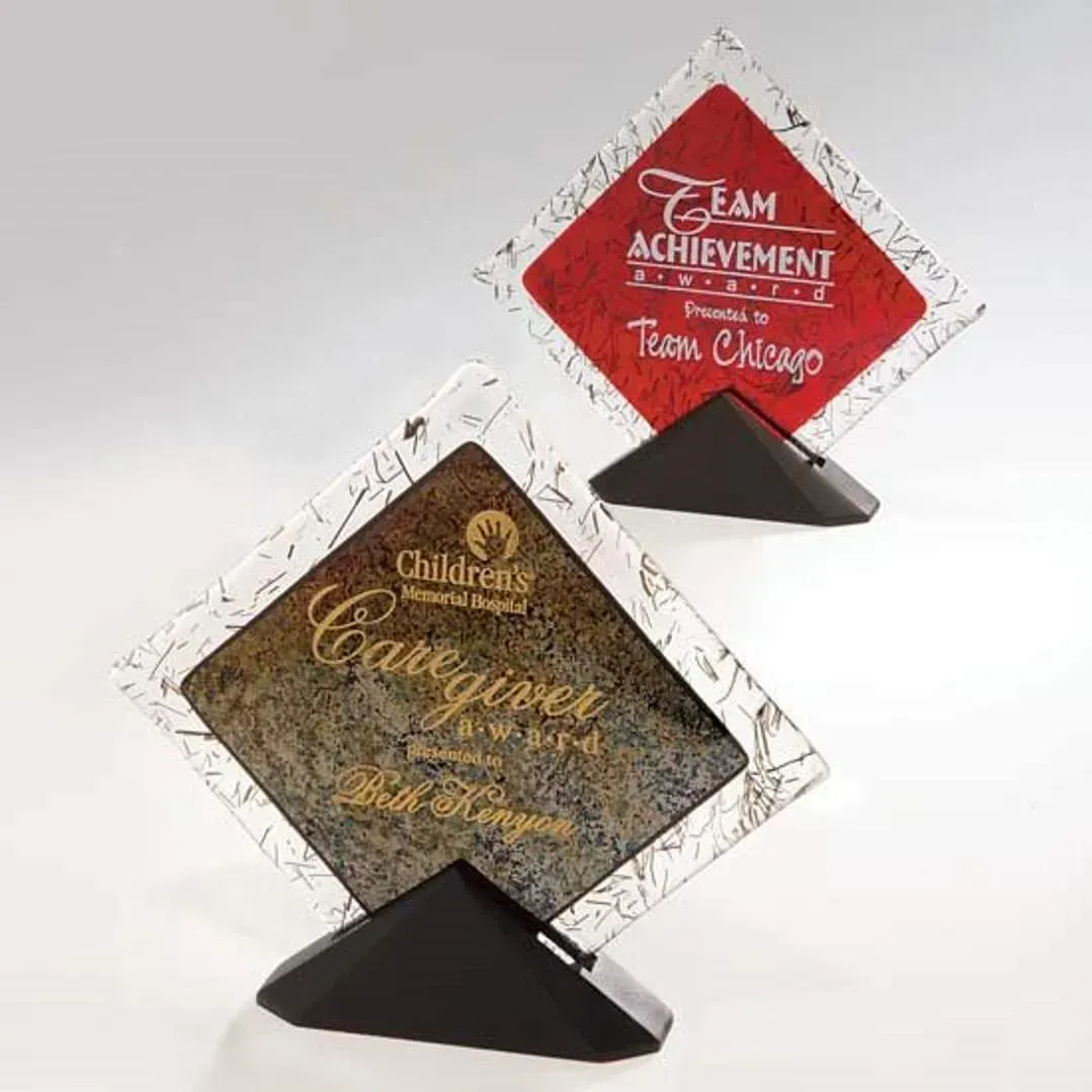 Elegant Custom Fused Art Glass Award with Ebony Stonecast Base