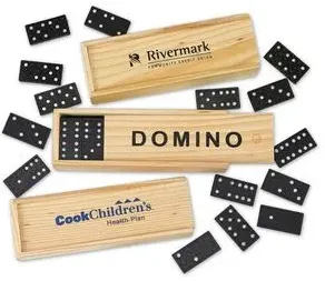 Imprinted Dominos in Wooden Case