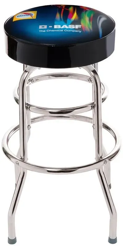 Double Ring Swivel Bar Stool with Chrome Frame and Custom Logo on Seat Top