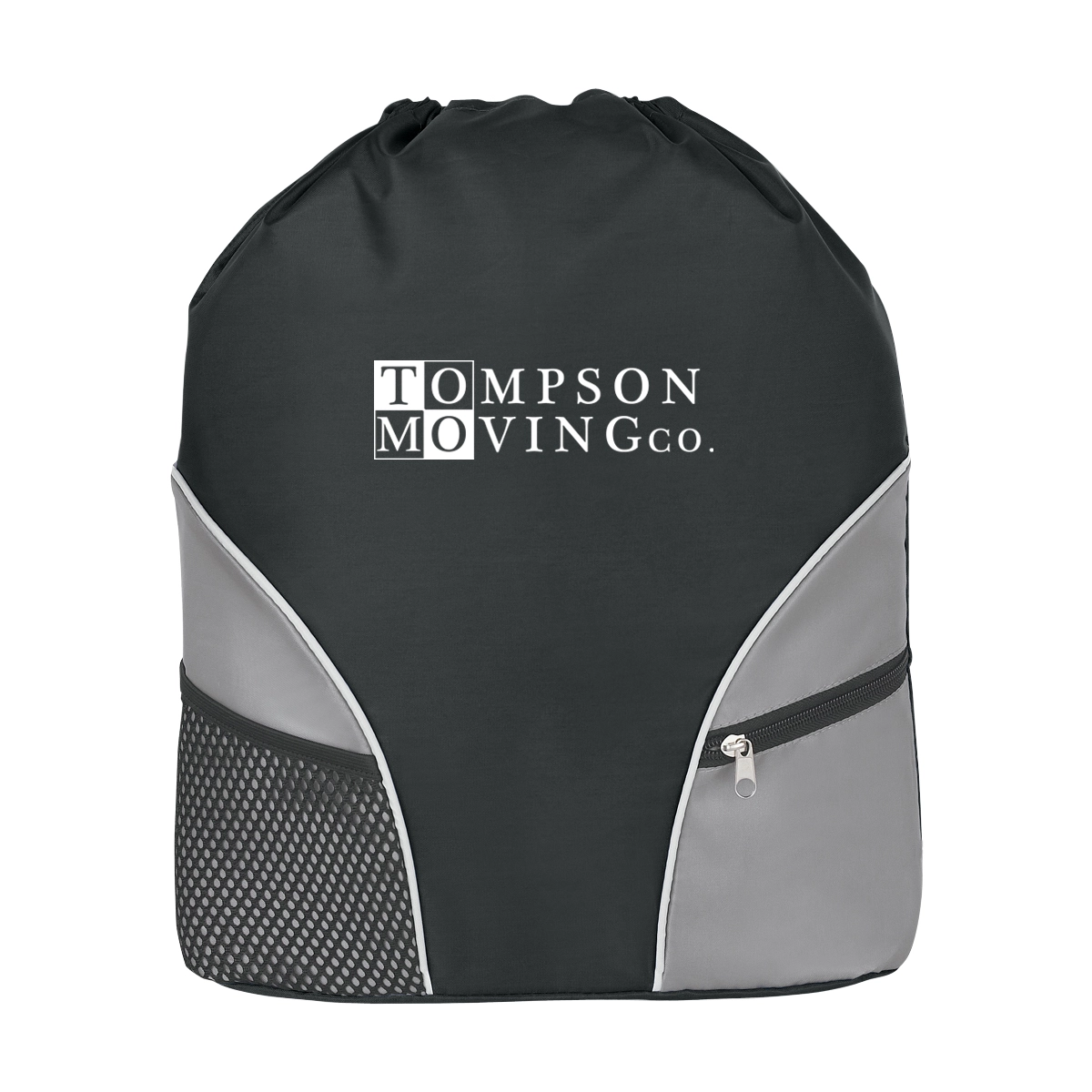 Drawstring Backpack w/ Mesh Pockt & Zipper