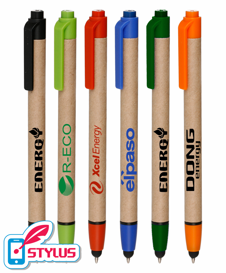 Eco-Friendly Click Pen with Stylus Tip - Recycled Paper