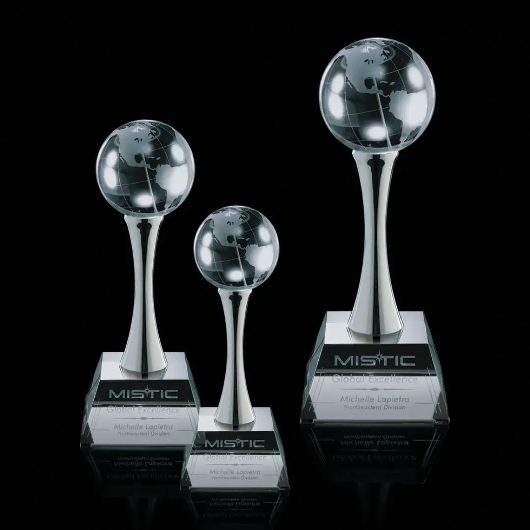 Customizable Globe Achievement Award - 3 Sizes with Elegant Chrome Stand