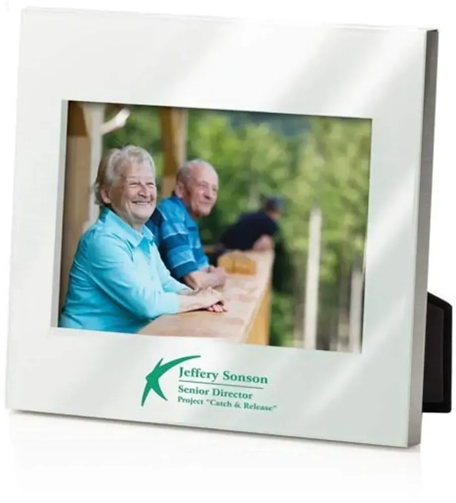 White Glass Custom Photo Display Frame - Elegant Business Gifts