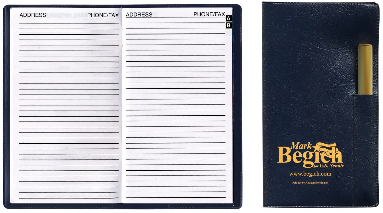 Branded Personalized Executive Vinyl Cover Address Book with Pen