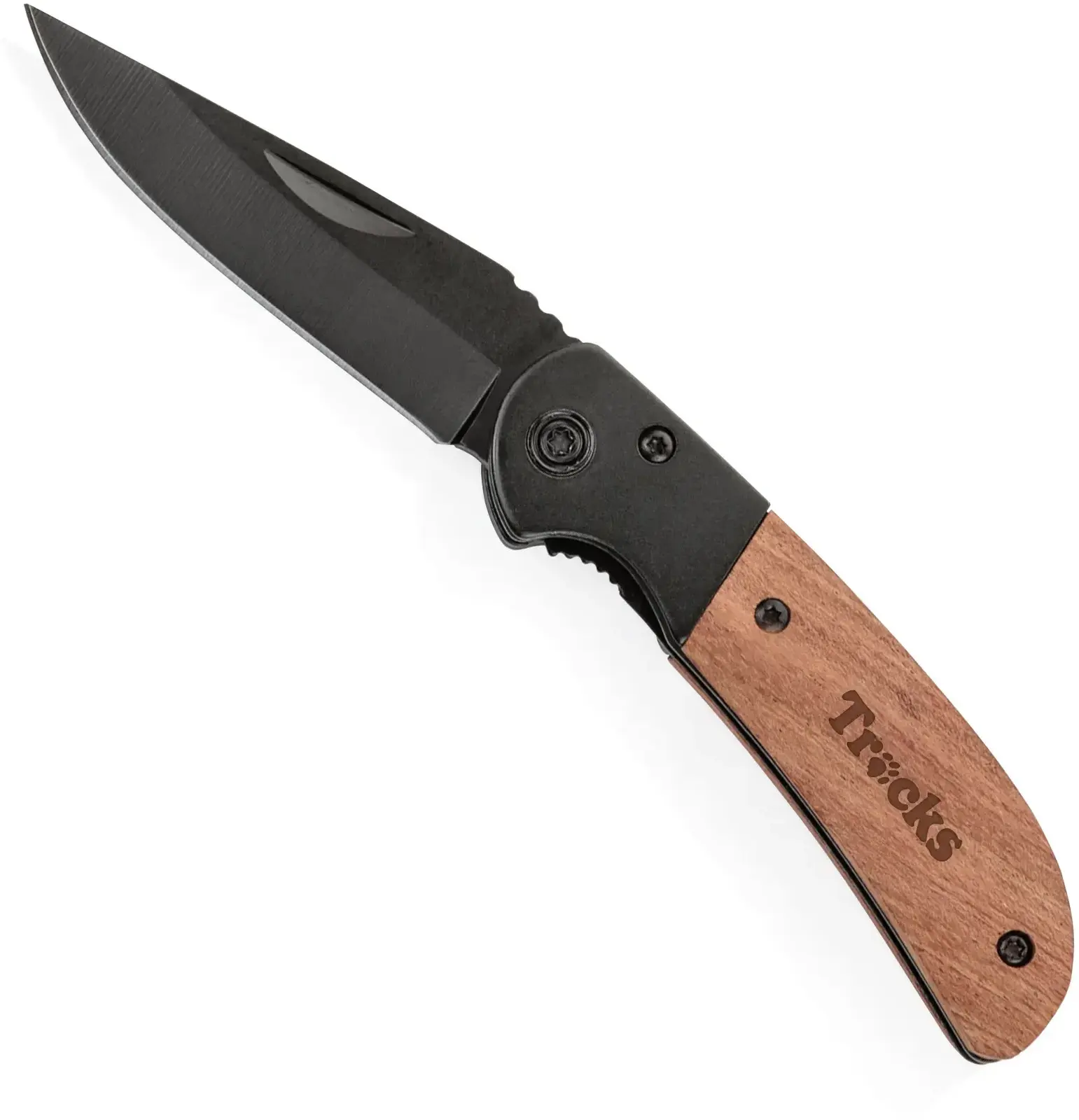 Black Personalized Fawn Outdoor Knife with Wood Handle