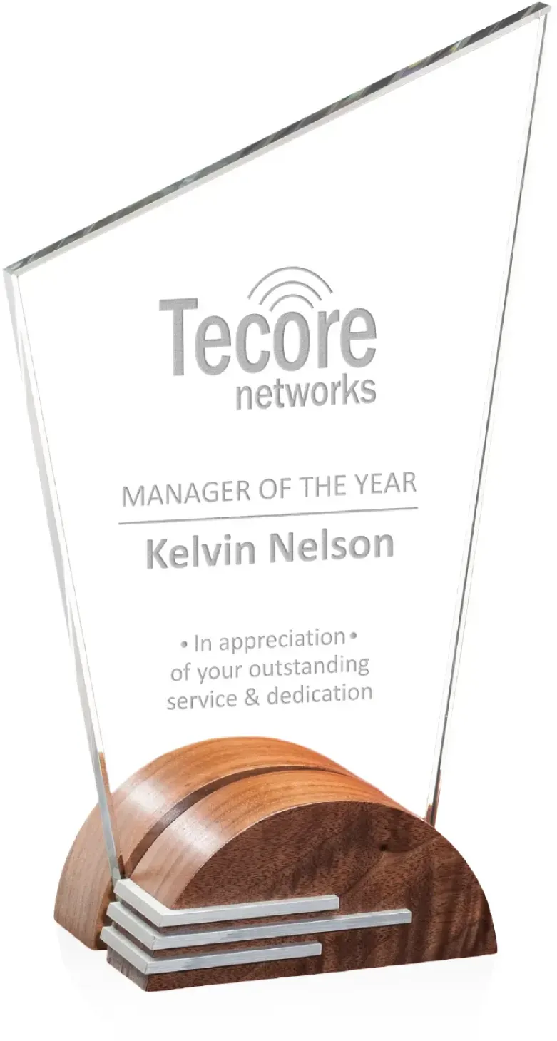 Custom Crystal and Wood Federer Award - Engravable Corporate Recognition Gift