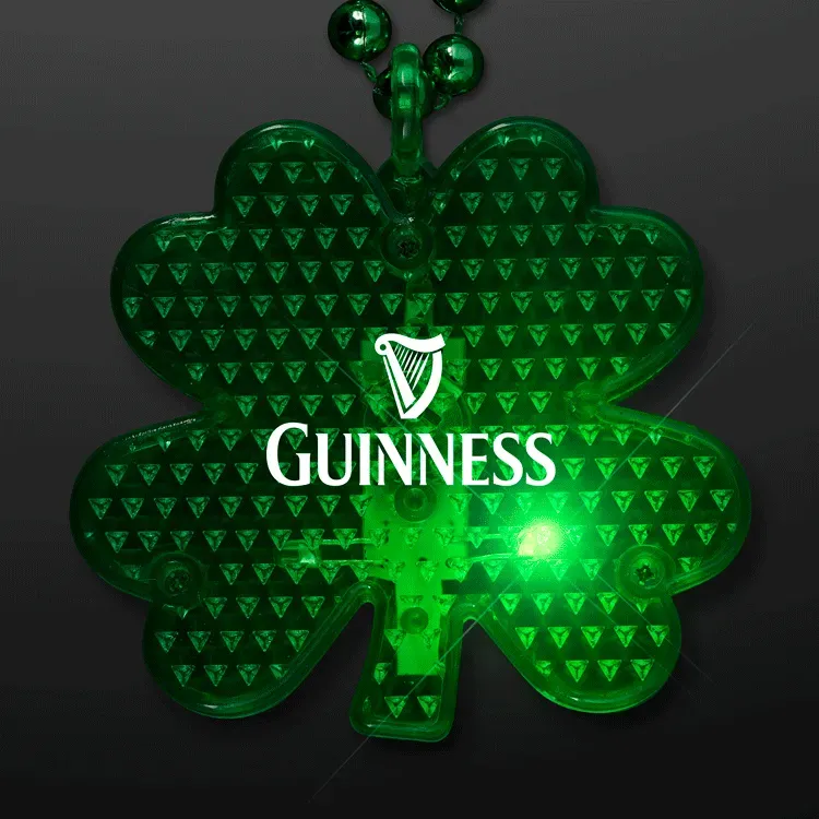 Flashing LED Shamrock Charm on Beads Necklace